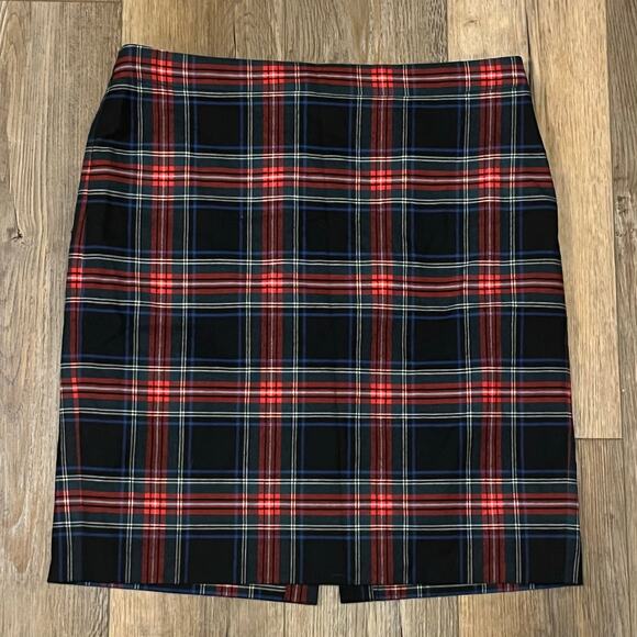 J Crew Red Tartan Plaid A-Line The Pencil Mini Skirt Wool Sz 14 Academia Holiday - Picture 1 of 5